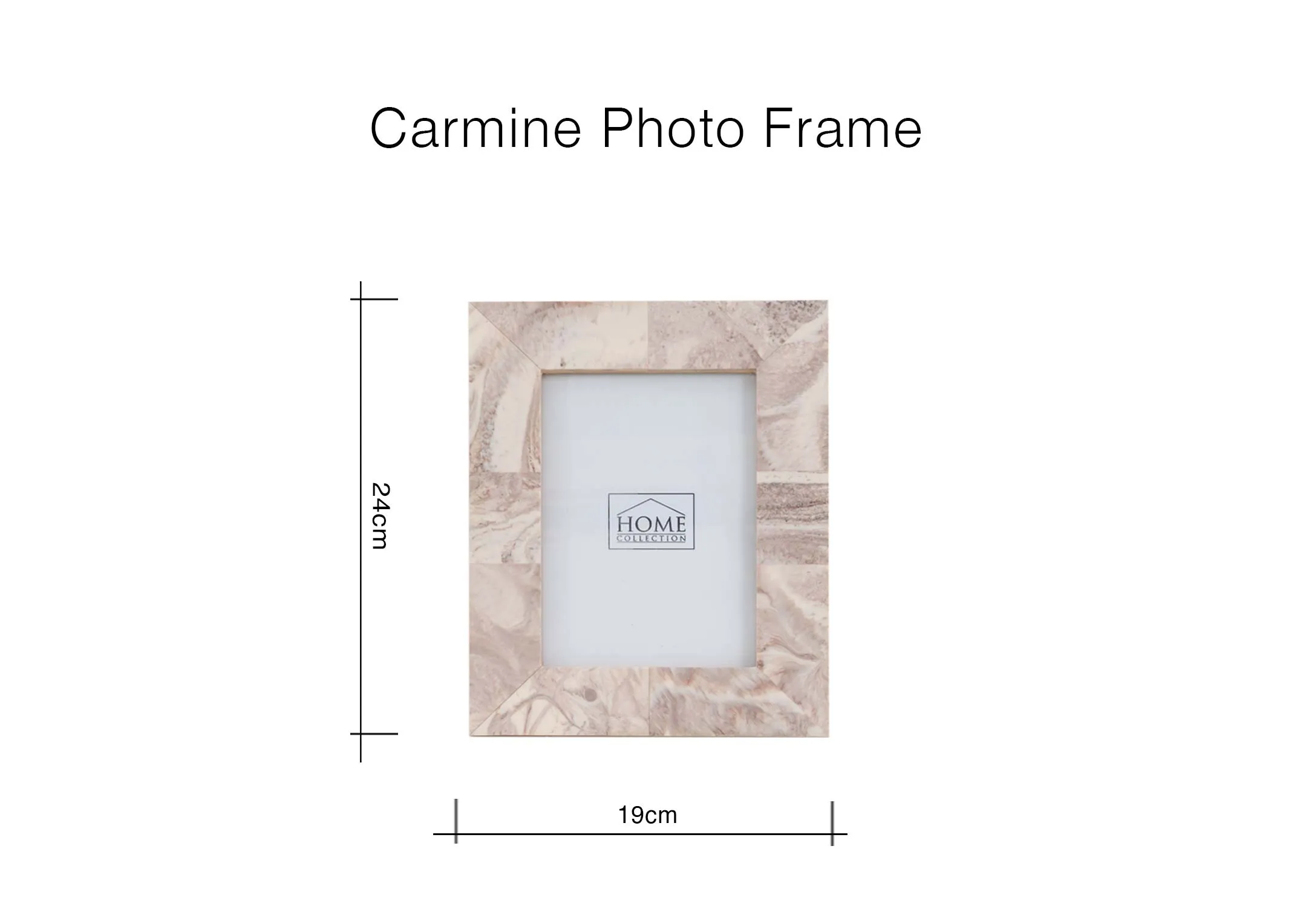 A dimension image of the Carmine Photo frame with 19cm x 24cm