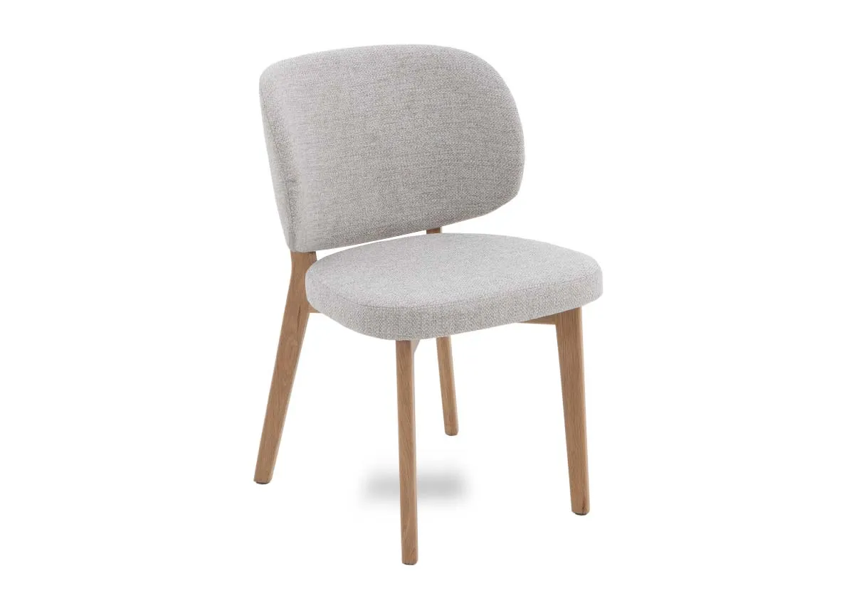 Beige Fabric Dining Chair with Oak Leg - Swan