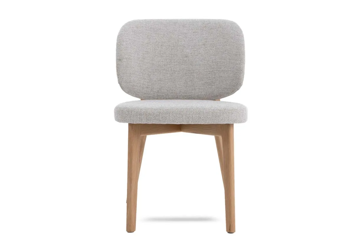 A taupe brown dining chair from EZ Livings Swan range. Front view