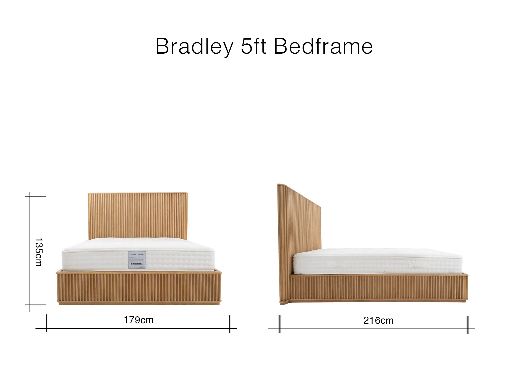 A dimension image of the Bradley 5ft bedframe with 179cm x 216cm