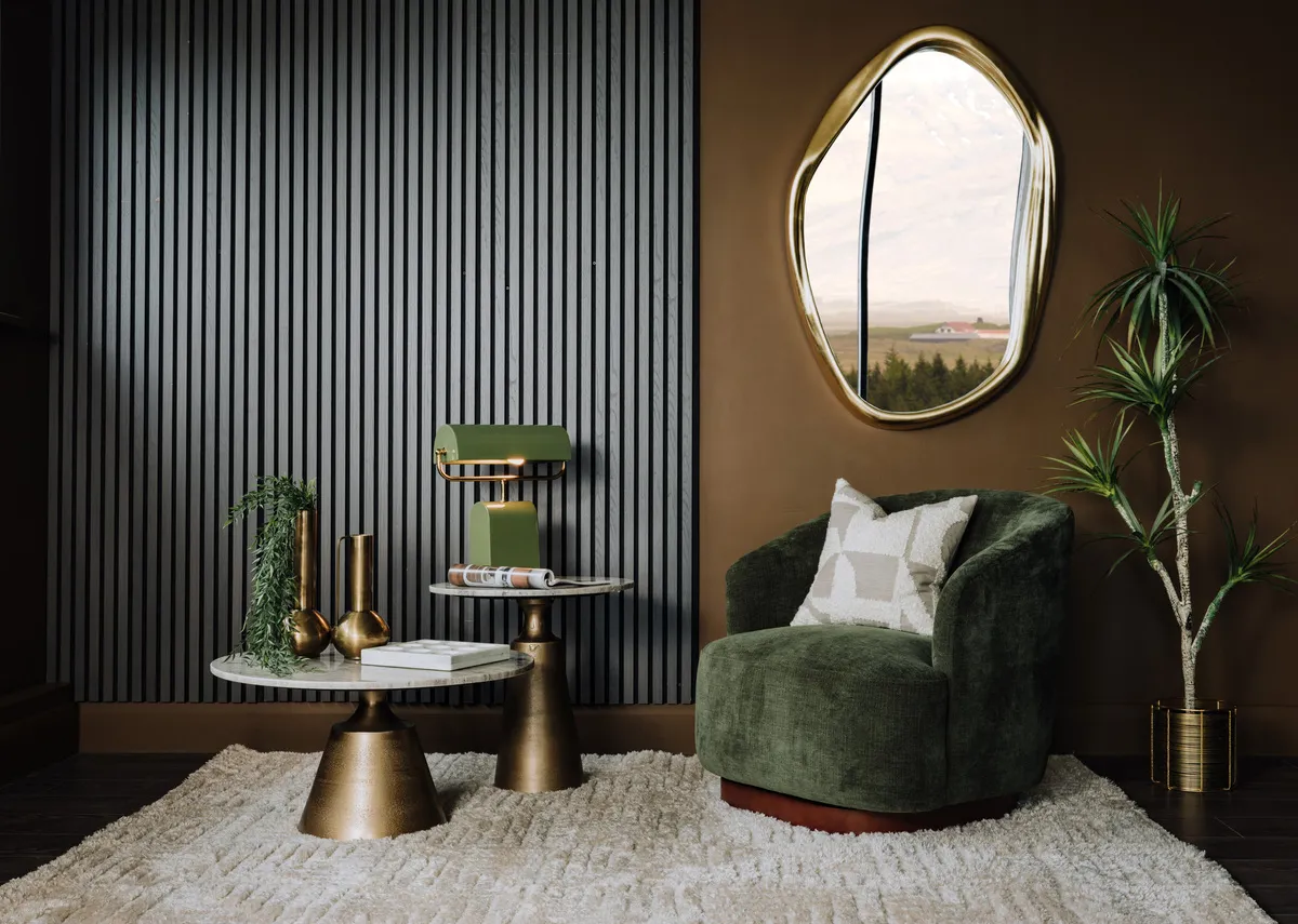 A lifestyle image of the Dalton swivel chair with Delfina