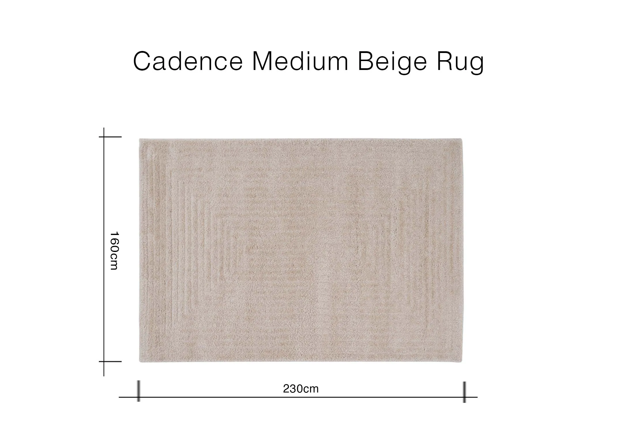A dimension image of the Cadence Medium rug with 230cm x 160cm