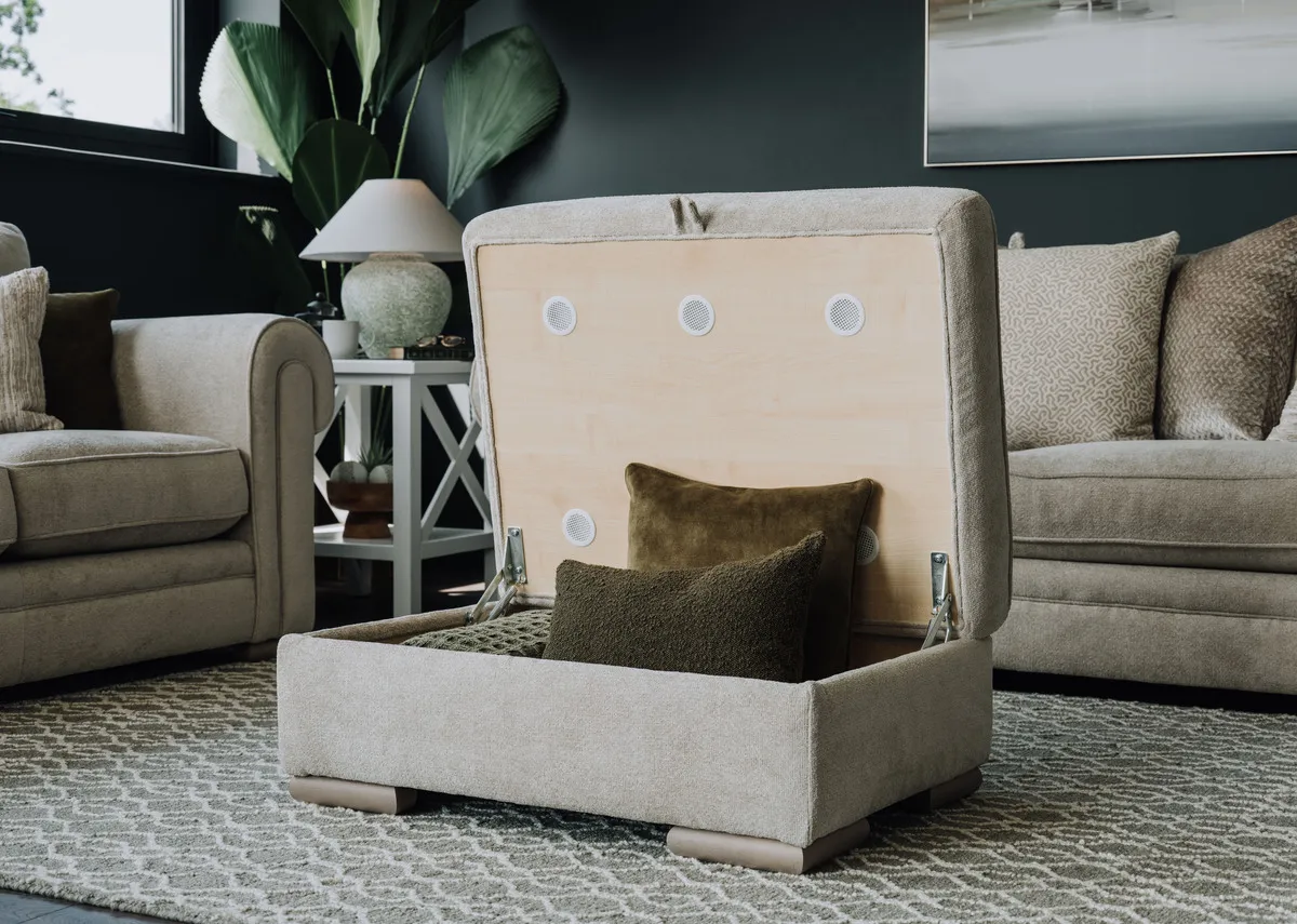 Beige Fabric Storage Footstool - Olivia