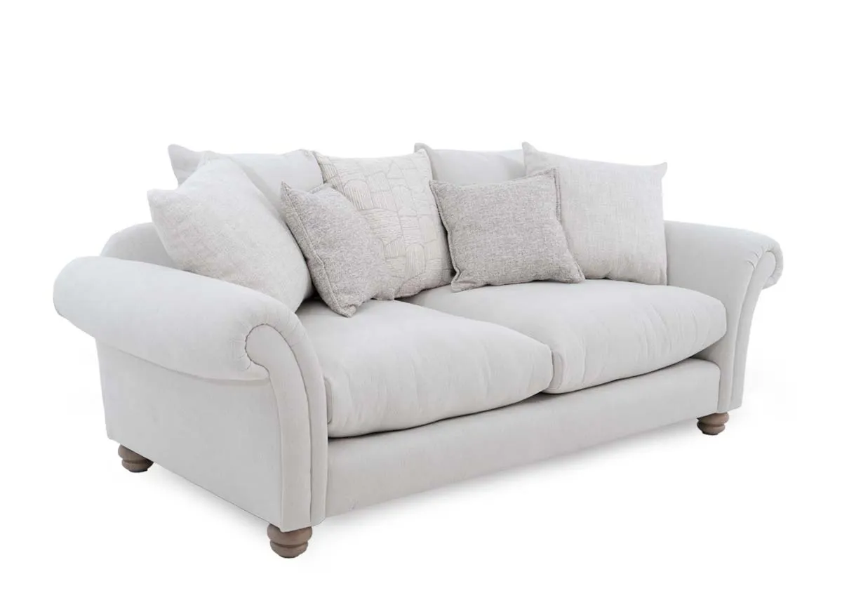 3 Seater Cream Fabric Pillowback Sofa - Paloma