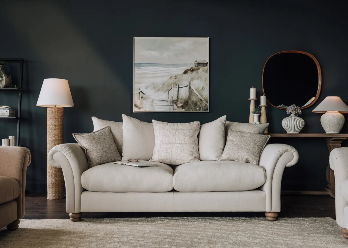 3 Seater Cream Fabric Pillowback Sofa - Paloma