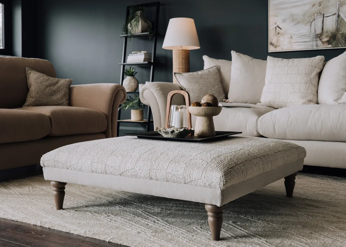 Cream Accent Fabric Square Footstool - Paloma