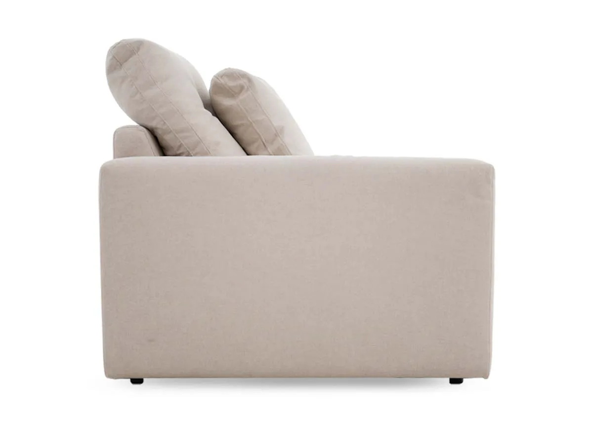 A beige fabric LAF unit from EZ livings Cozy range. Side view