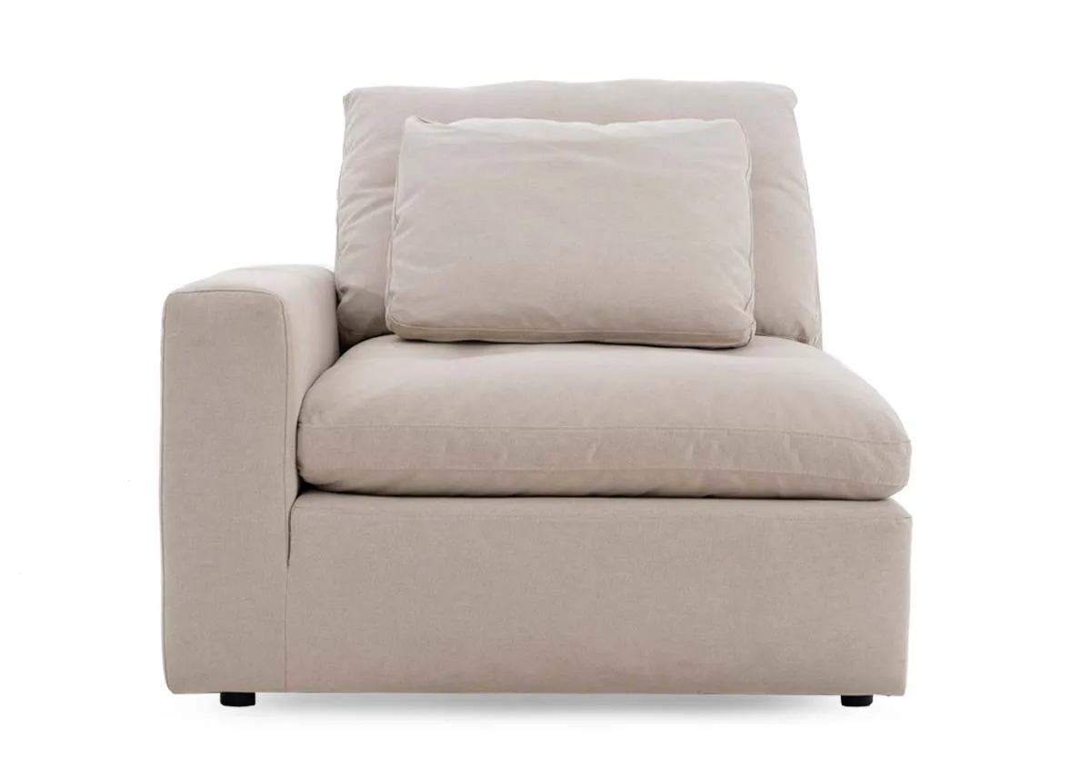 A beige fabric LAF unit from EZ livings Cozy range. Front view.