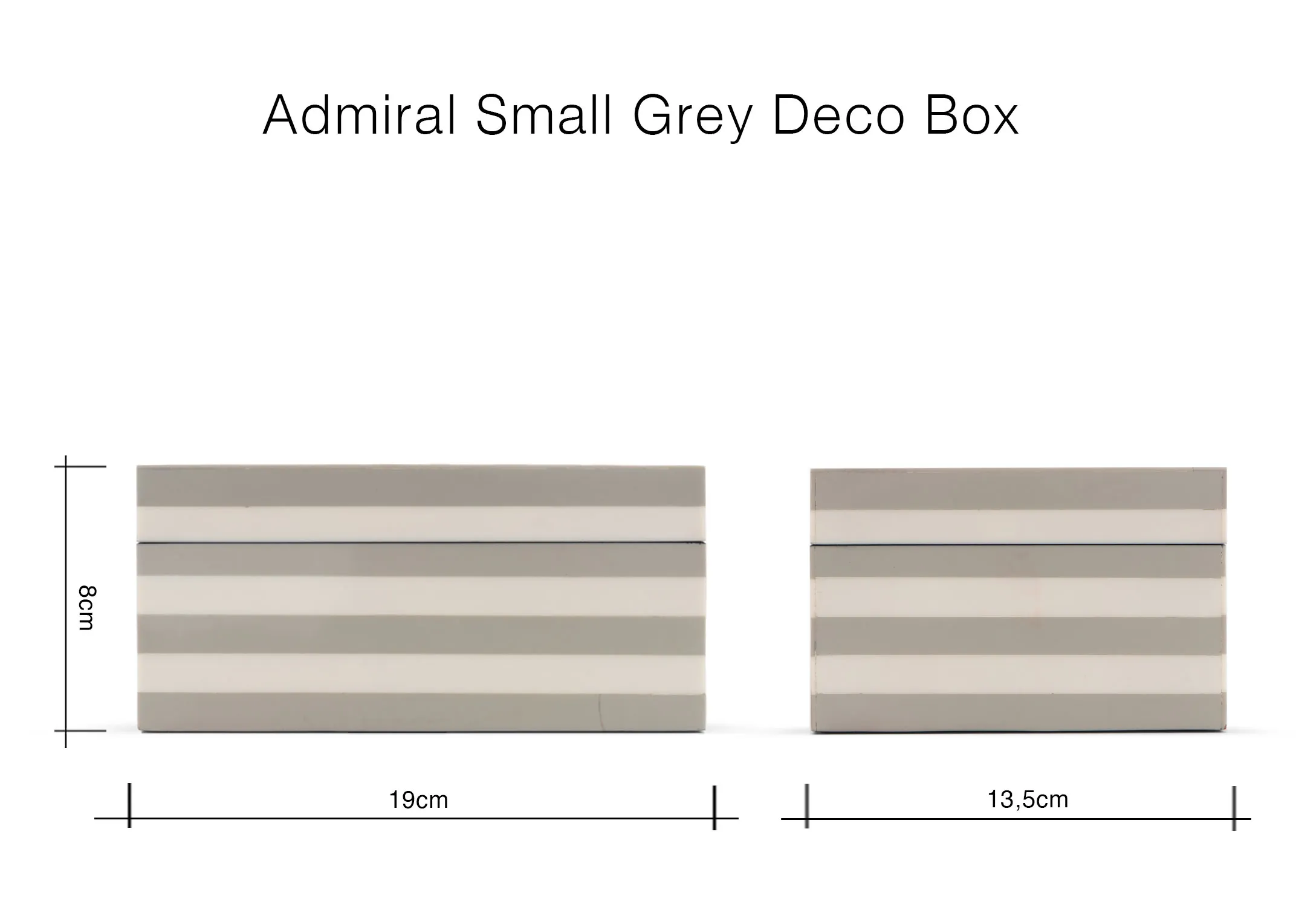 A dimension image of the Admiral Deco box with 19cm x 8cm