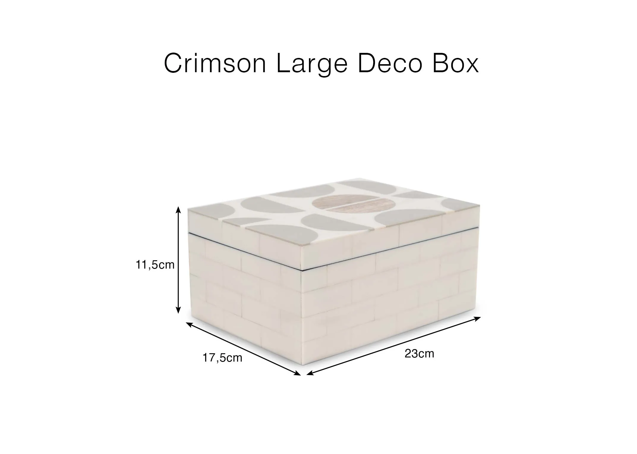 A dimension image of the Crimson box with 17.5cm x 23cm x 11.5cm