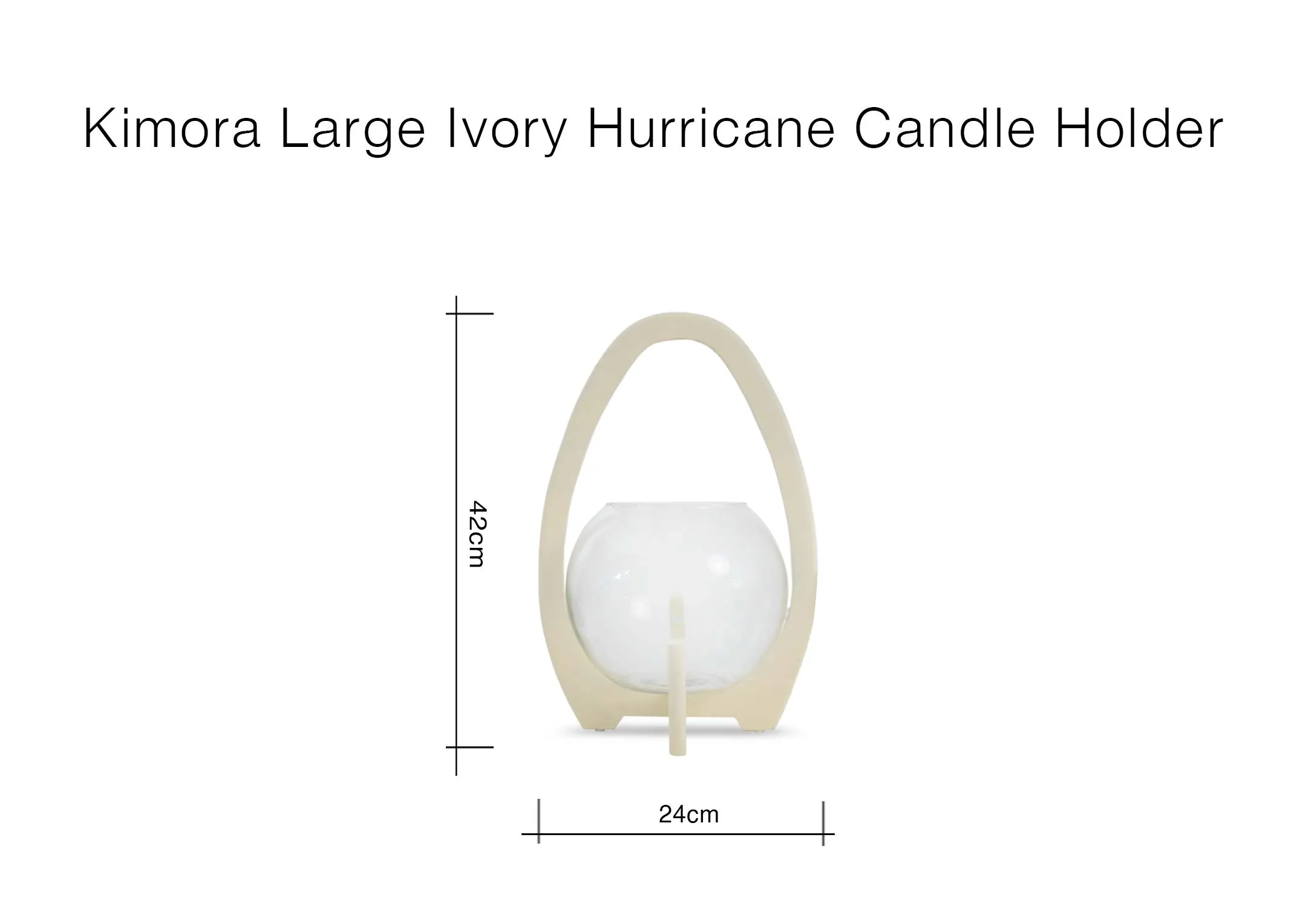A dimension image of the Kimora large candle holder with  24cm x 42cm