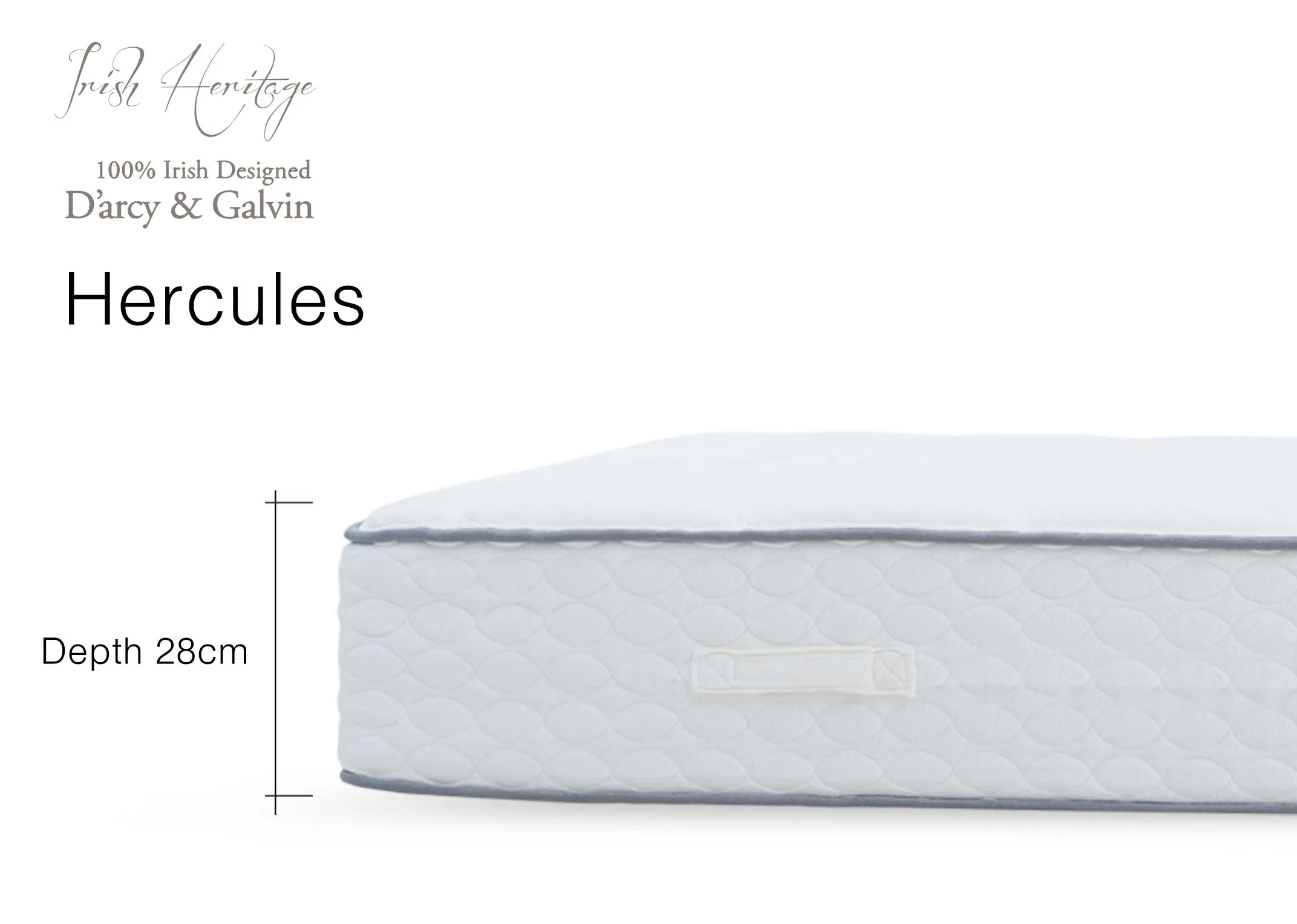 A dimension image of the Hercules mattress with 28cm