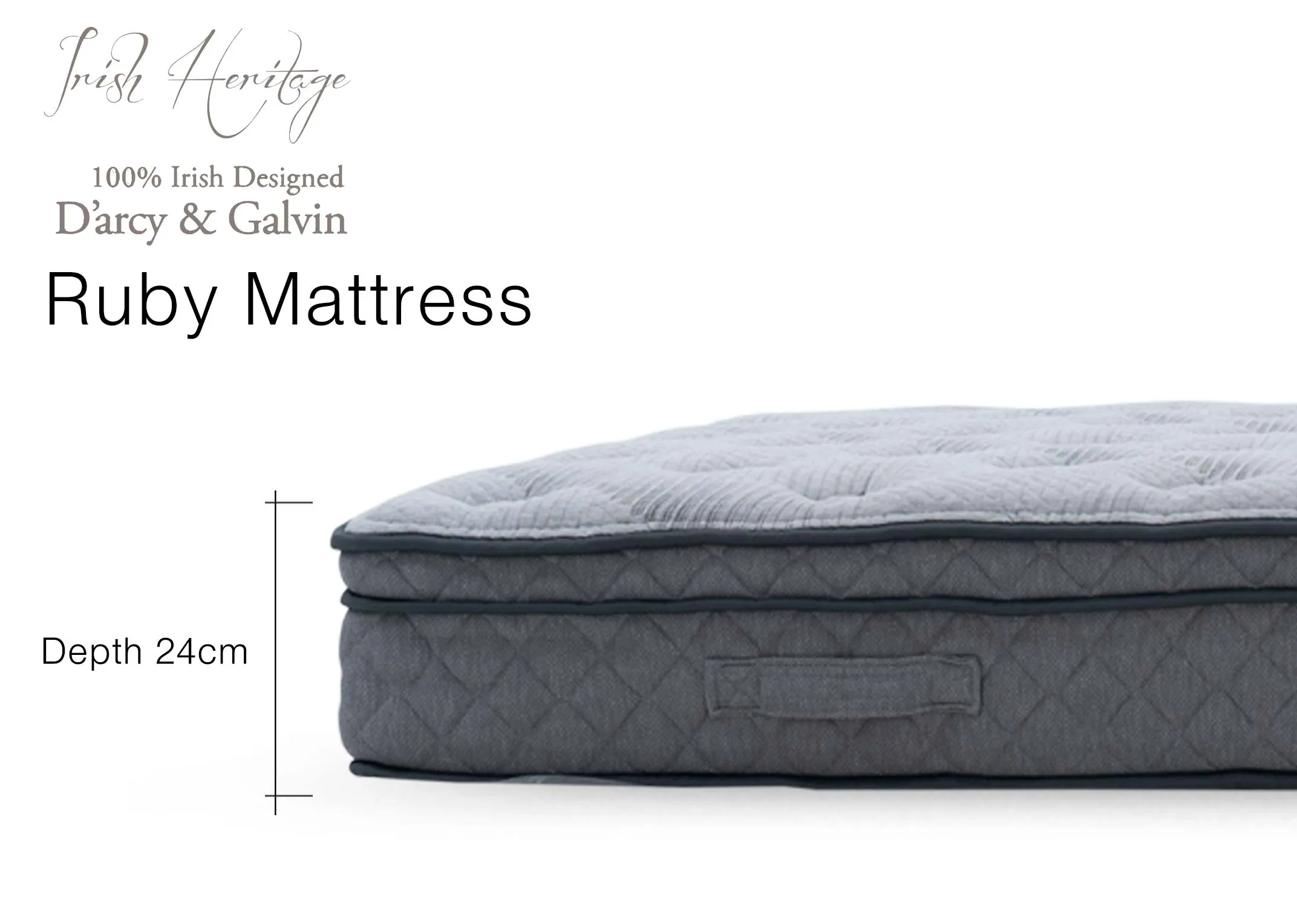 A dimension image of the Ruby mattress with 24cm depth