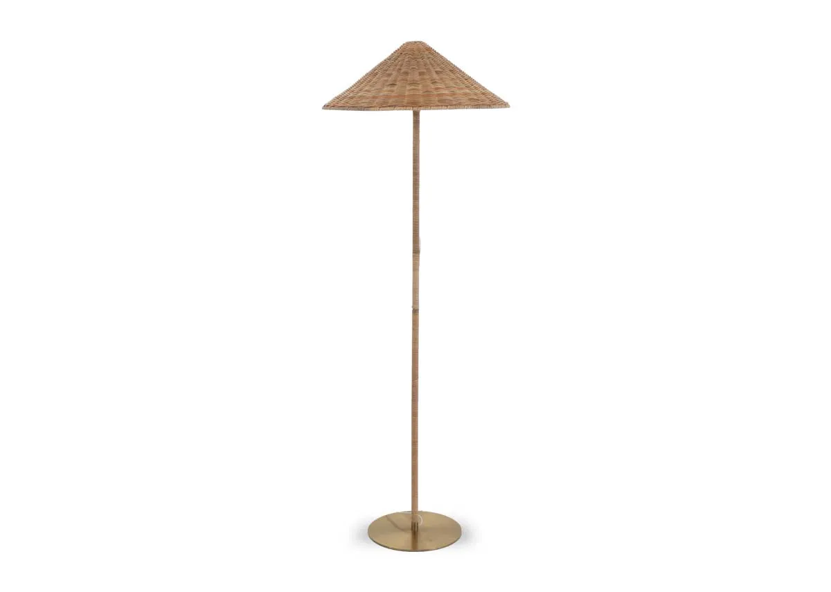 Antique Gold Floor Lamp with Woven Shade - Glenveagh