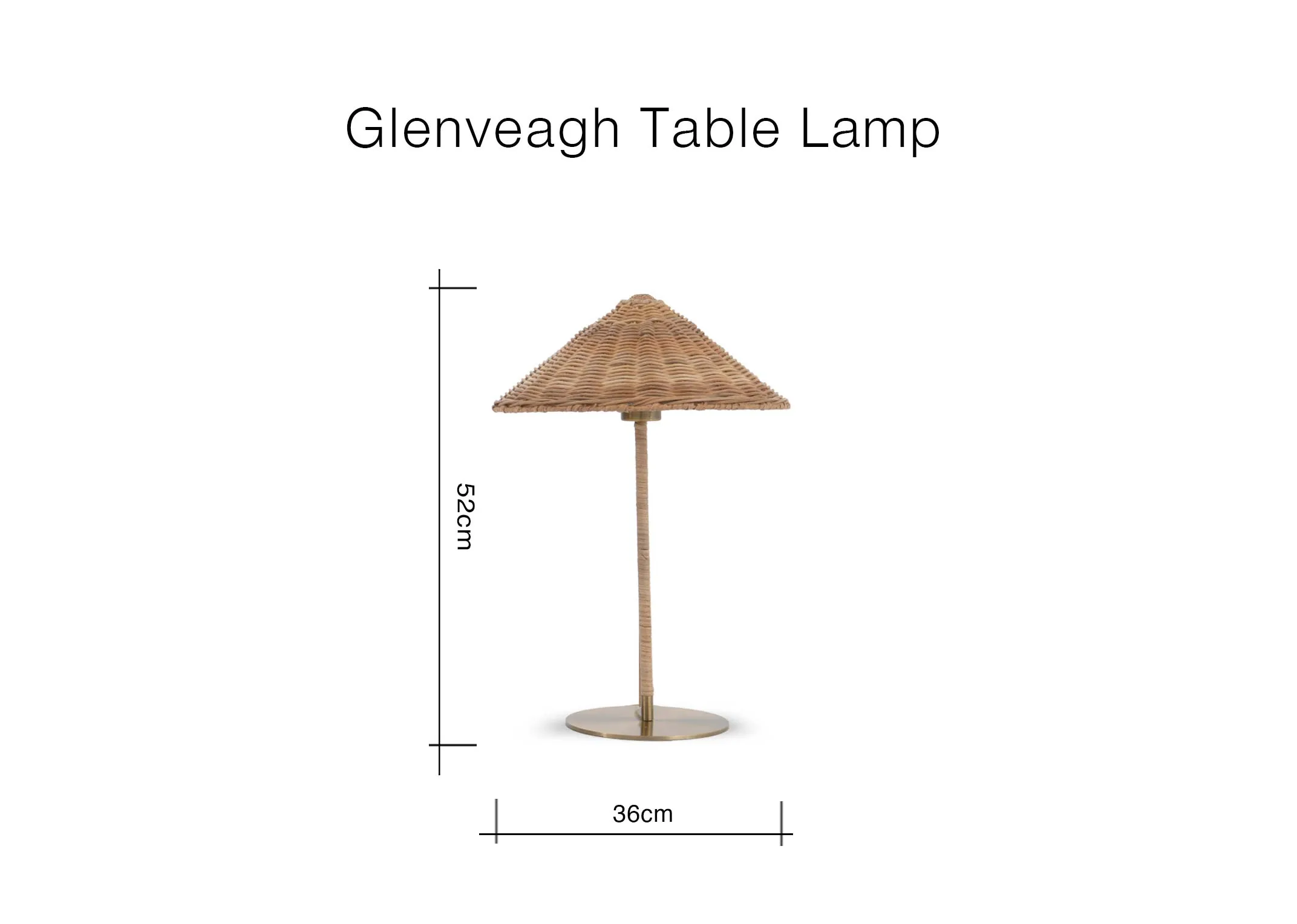 A dimension image of the Glenveagh lamp with 36cm x 52cm