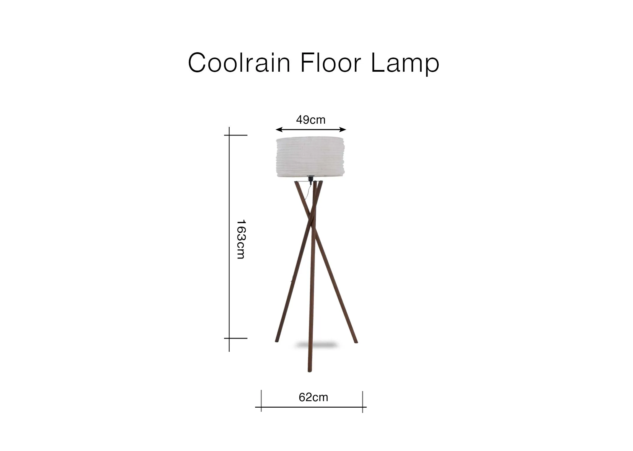A dimensmion image of the Coolrain floor lamp with 62cm x 163cm