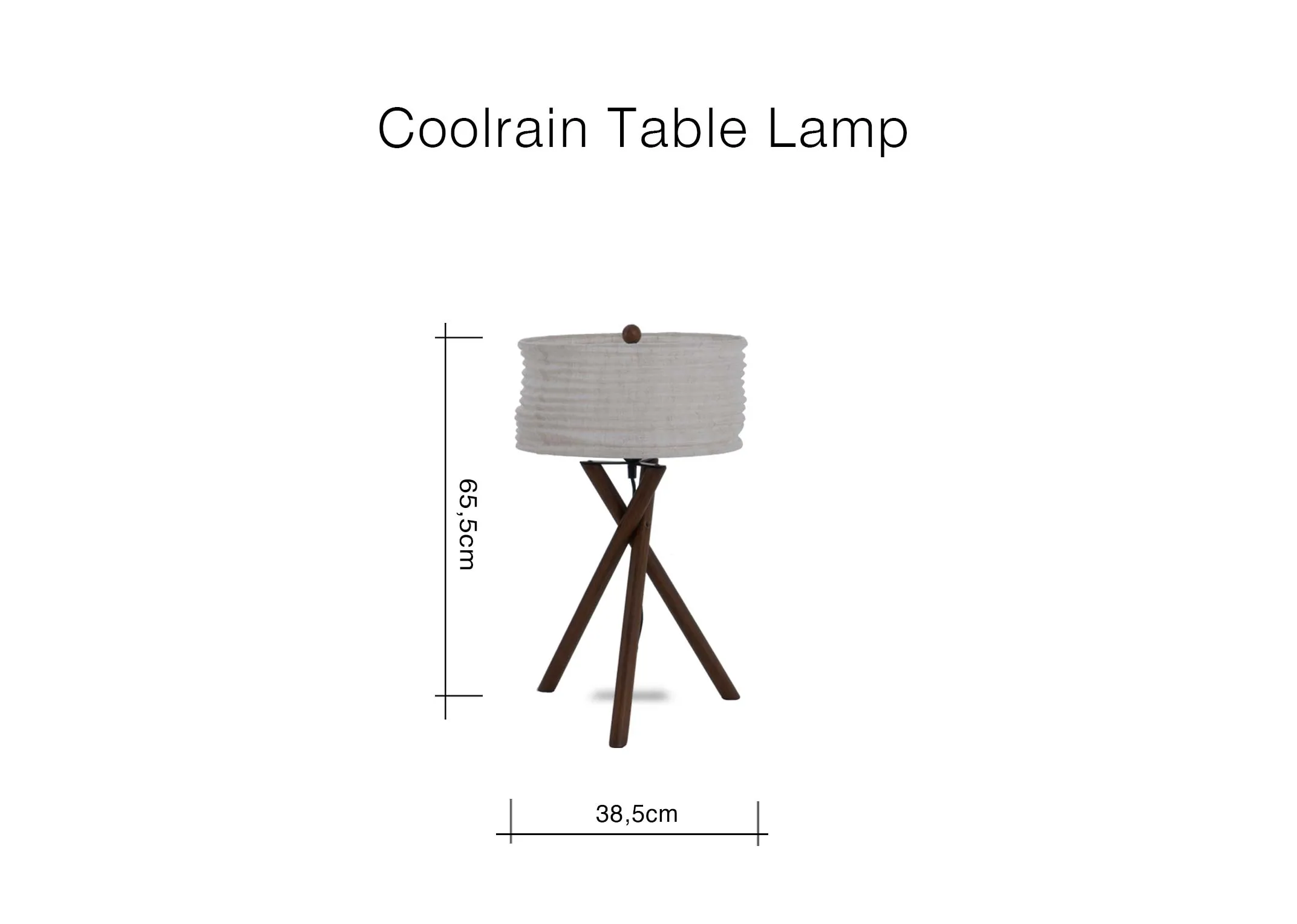 A dimension image of the Coolrain table lamp with 38.5cm x 65.5cm Height