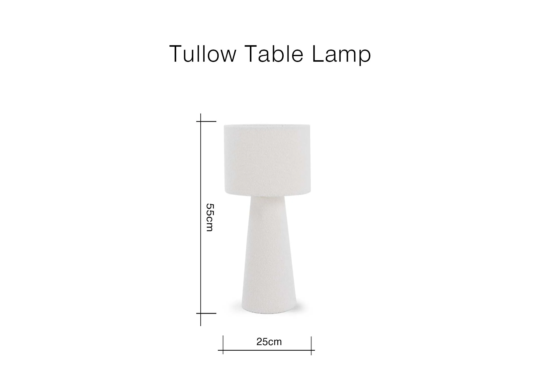A dimension image of the Tullow lamp with 25cm x 50cm