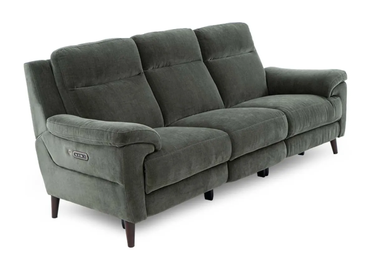 3 Seater Green Fabric Power Reclining Sofa - Elliot