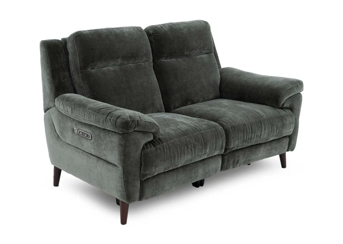 2 Seater Green Fabric Power Reclining Sofa with Heated Seats - Elliot