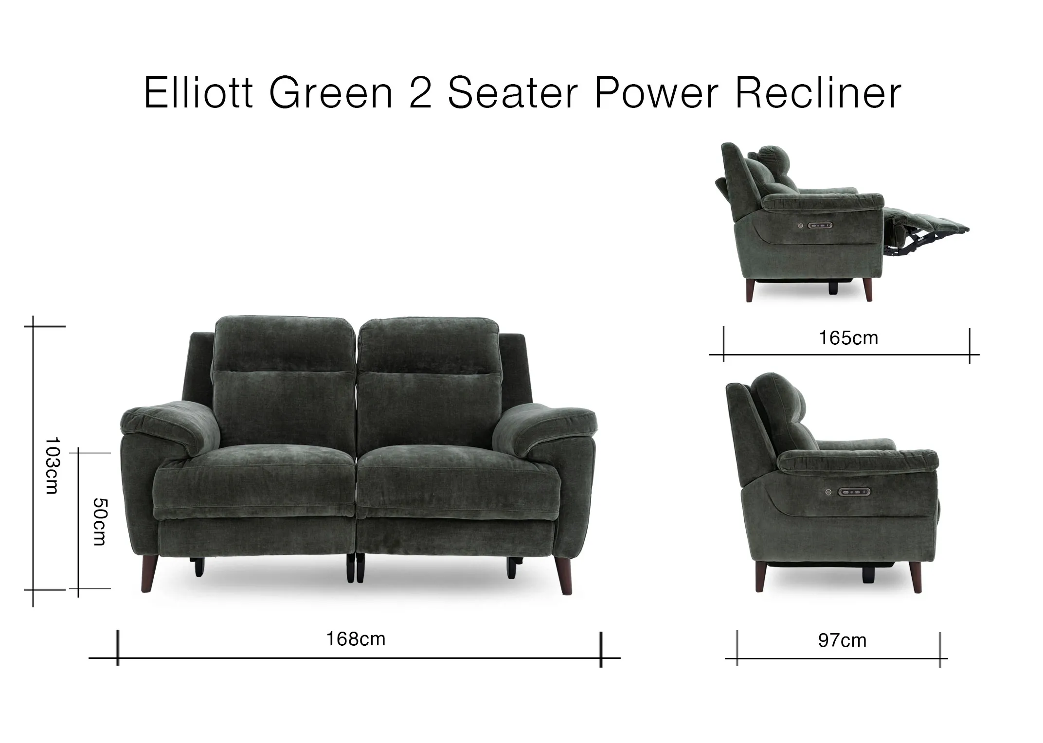 A dimension image of the Elliot 2 Seater recliner with