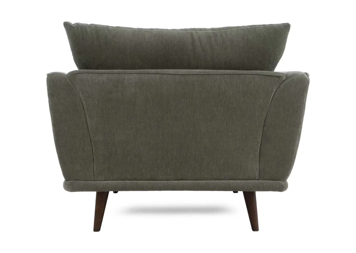 Cuddler armchair in rust colored fabric presented from a straight on front view with a single seat cushion.