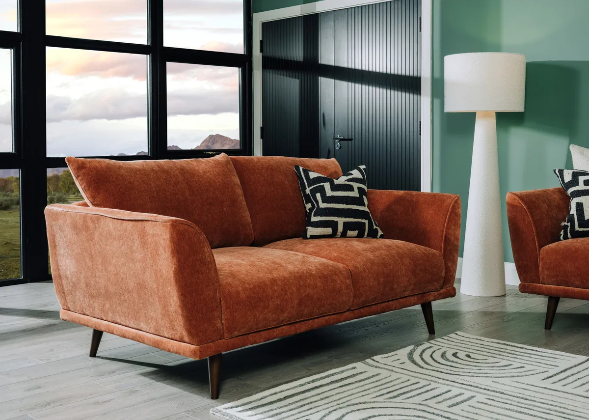 2 Seater Rust Fabric Sofa - Boutique