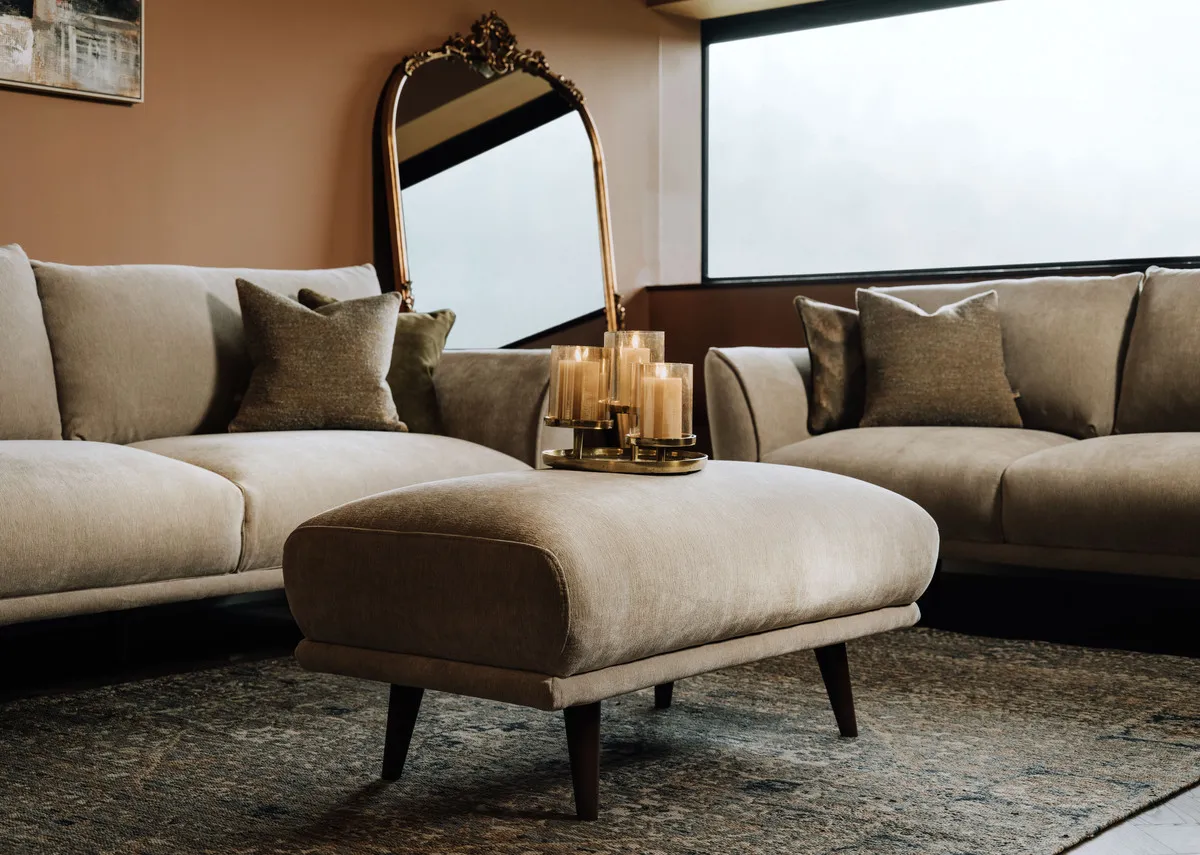 Large Silver Fabric Footstool - Boutique