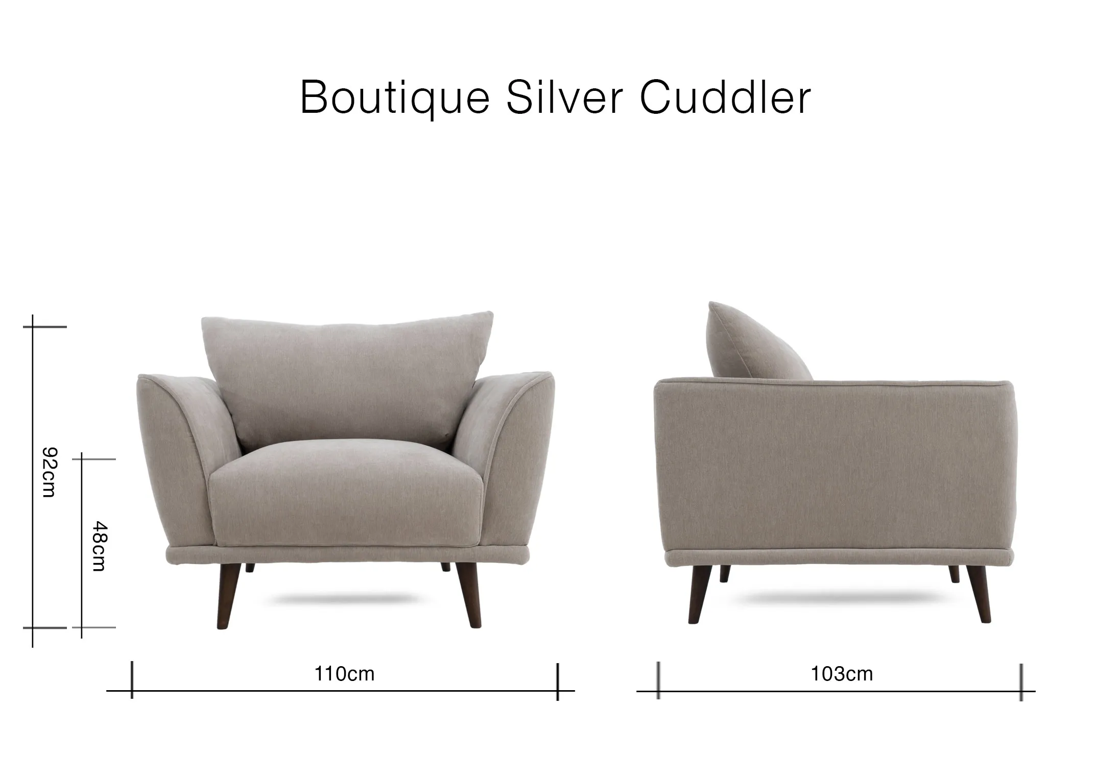 A dimension image of the Boutique Cuddler with 110cm x 103cm x 92cm