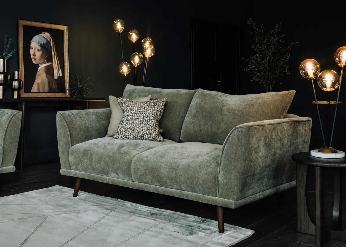 A lifestyle image of the Boutique 2 seater sofa with Girl with a Pearl Earring picture