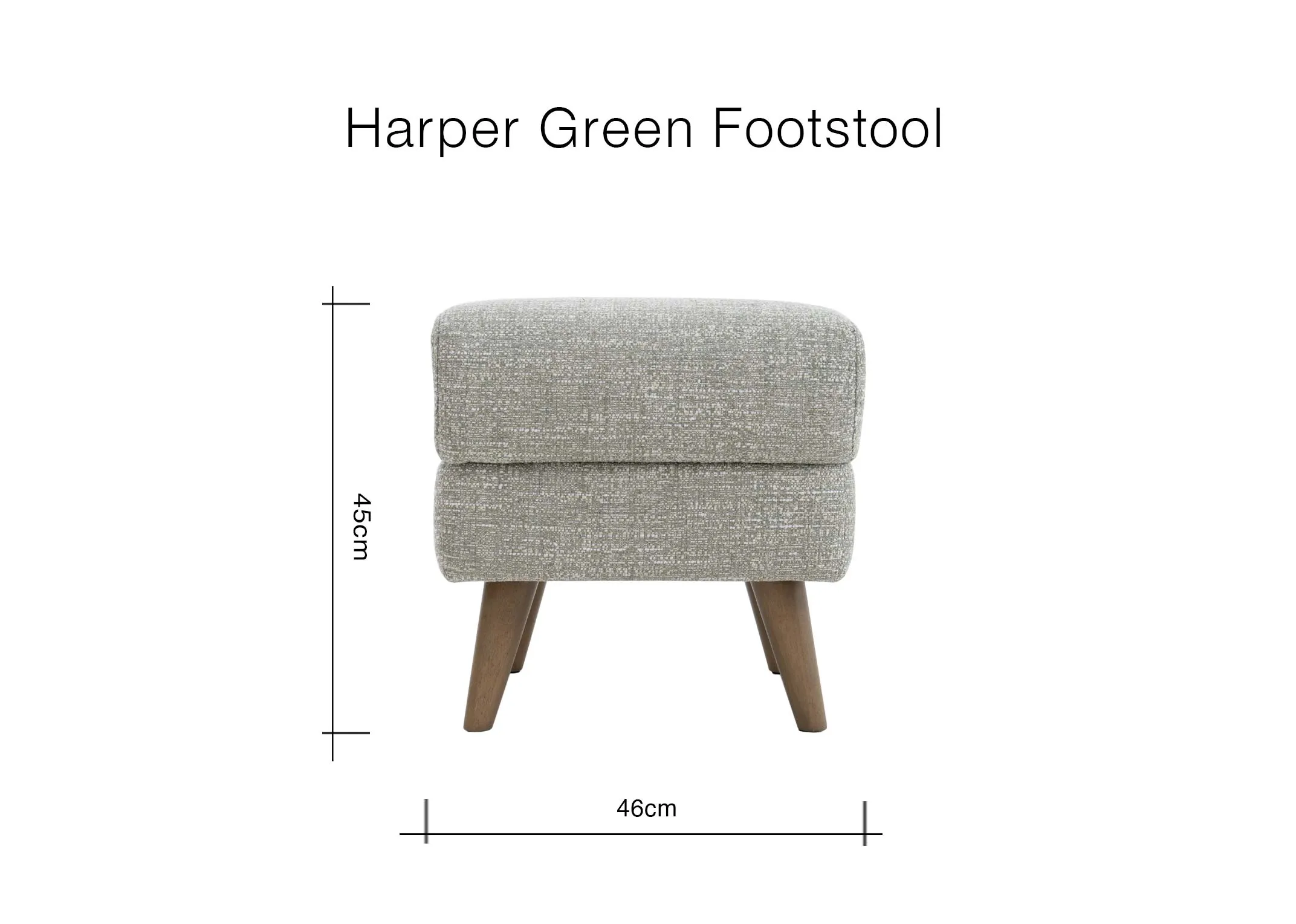 A dimension image of the Harper green footstool with 45cm x 46cm