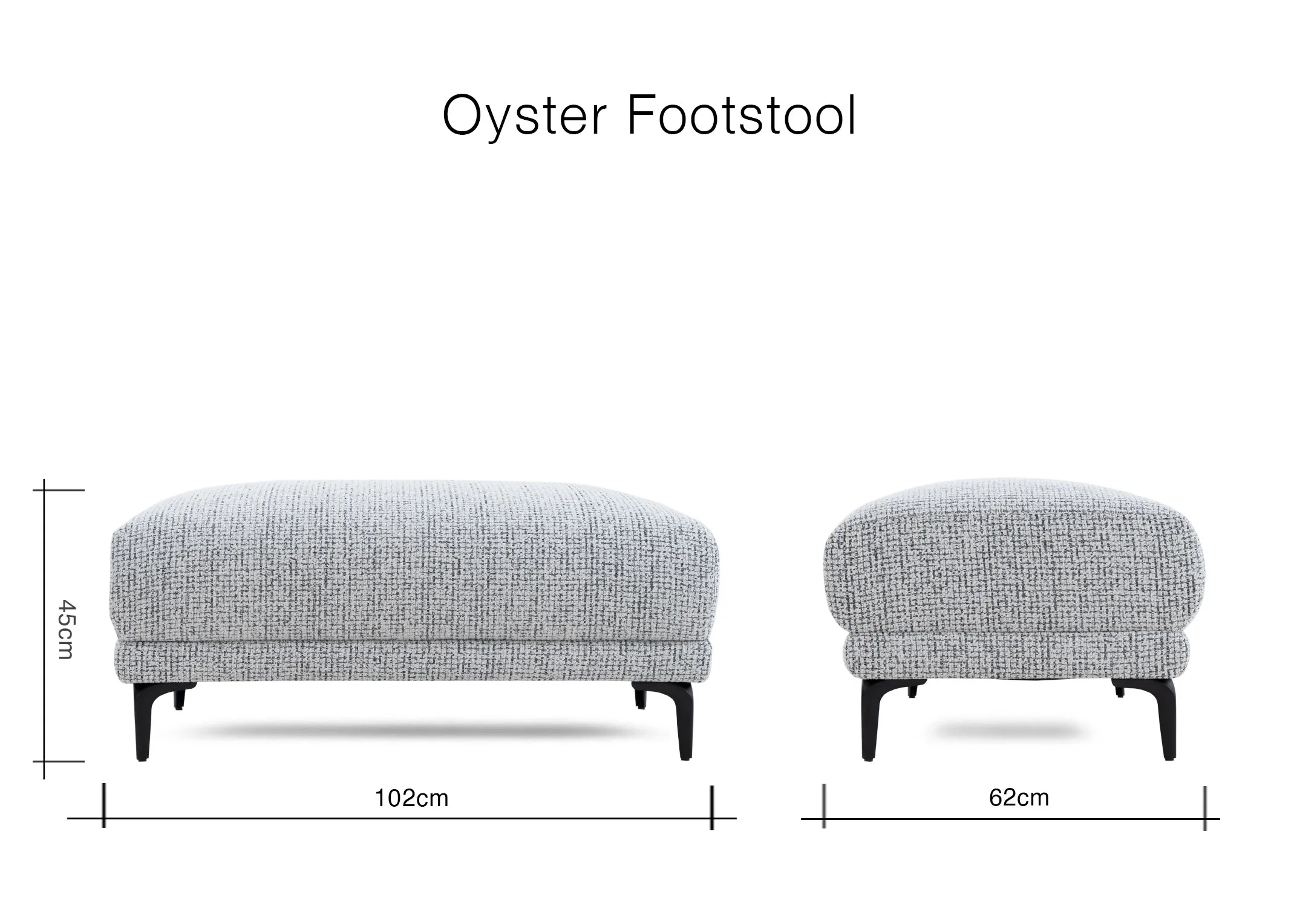 A lifestyle image of the Oyster Footstool with 102cm x 62cm x 45cm