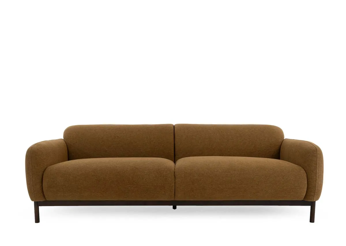 A mustard gold fabric 3 seater sofa from EZ Livings Loft range. Front view