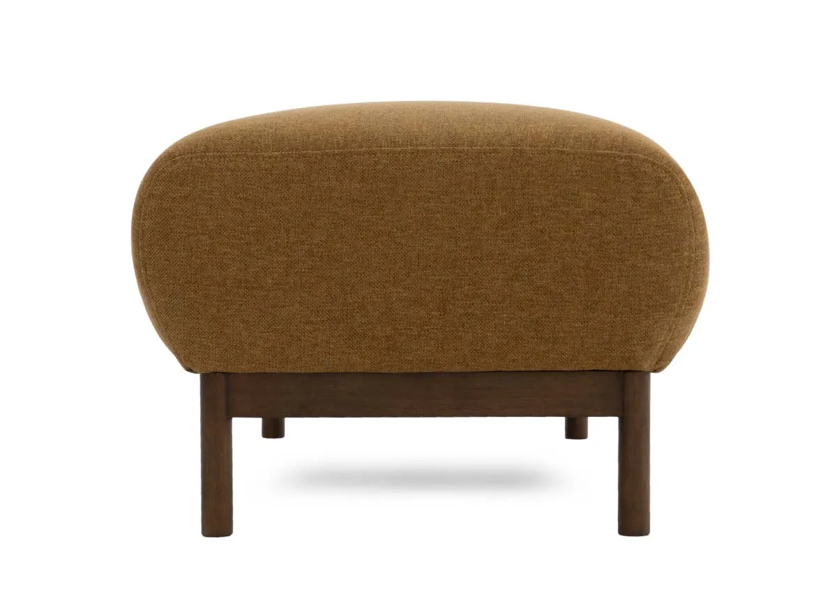 A gold mustard fabric footstool from EZ Livings Loft range.Side view
