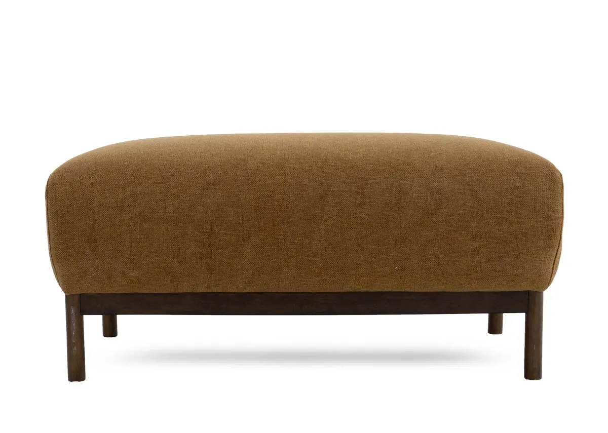 A gold mustard fabric footstool from EZ Livings Loft range.Front view