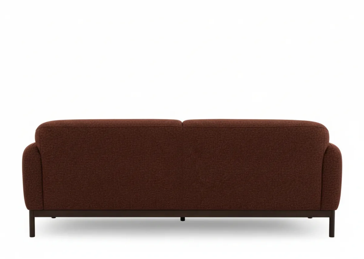 A brick rust fabric 3 seater sofa from EZ Living Furnitures Loft range. Back view