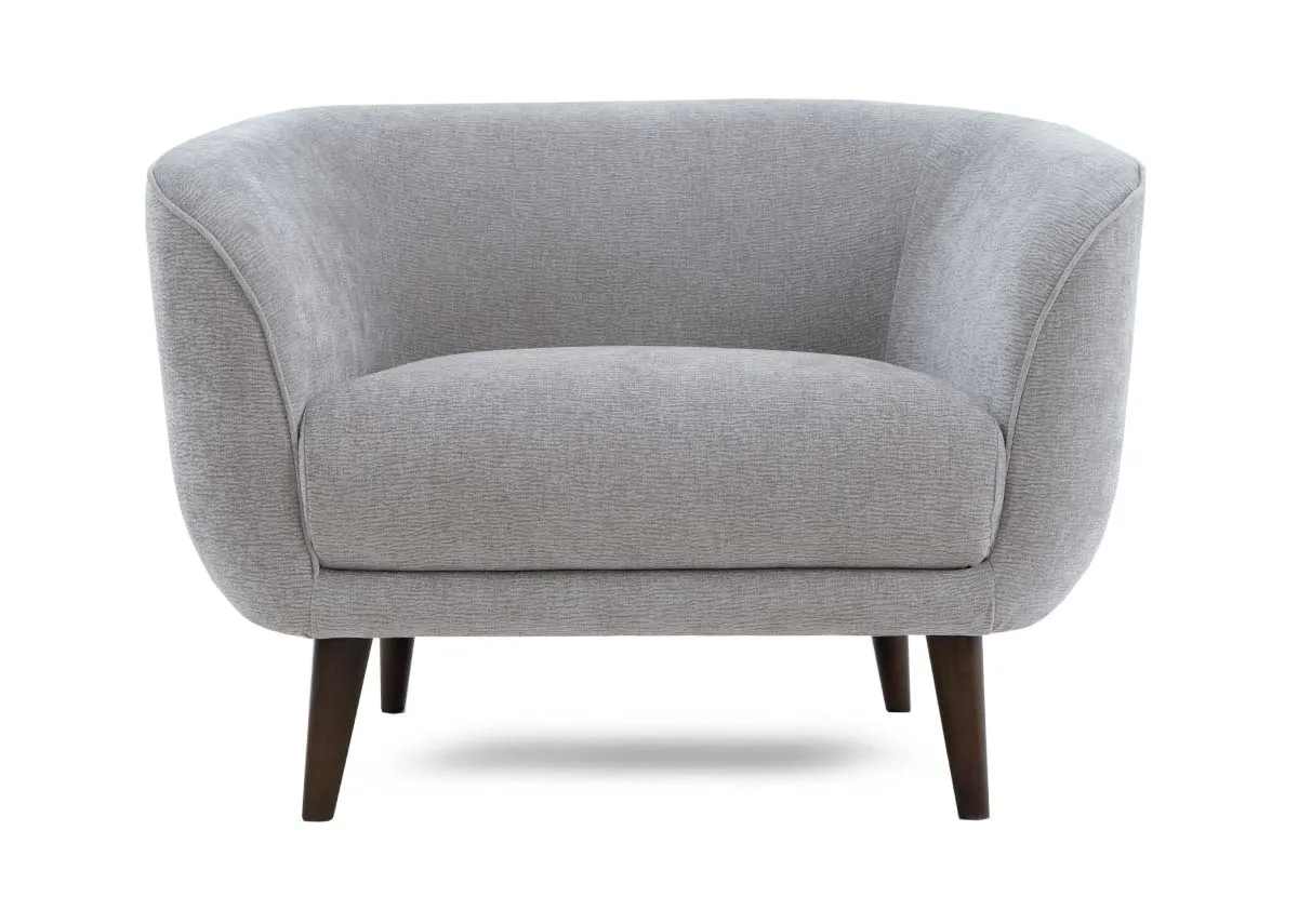 A silver armchair from EZ Livings Amber range. Front view