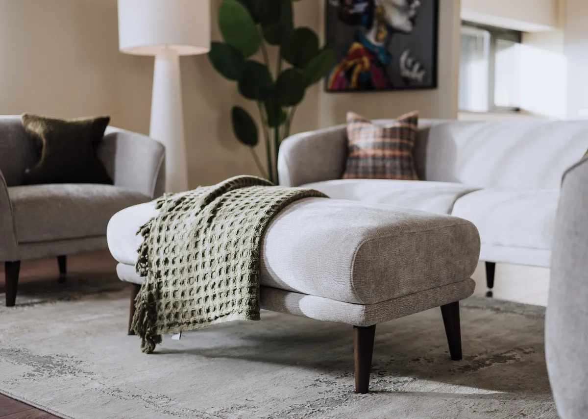 Silver Fabric Footstool - Amber