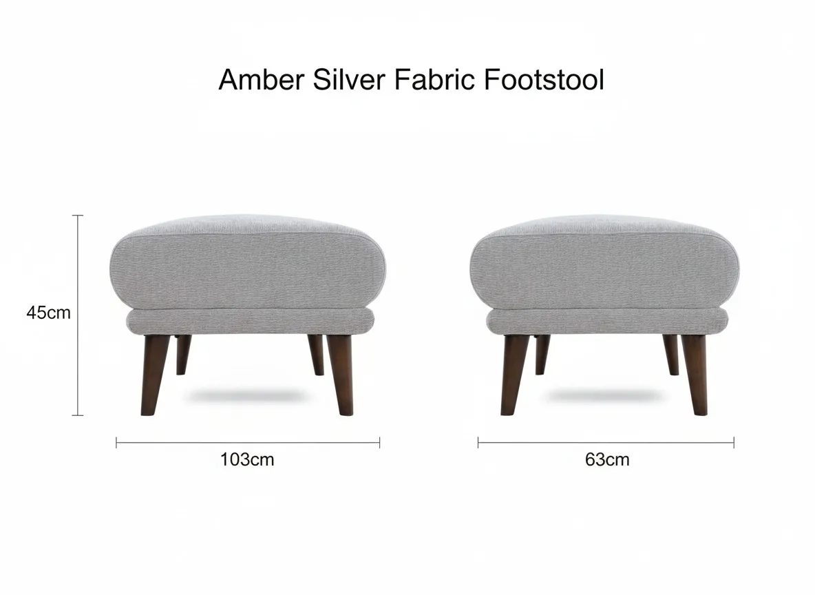 A silver fabric footstool with 103cm x 63cm x 45cm