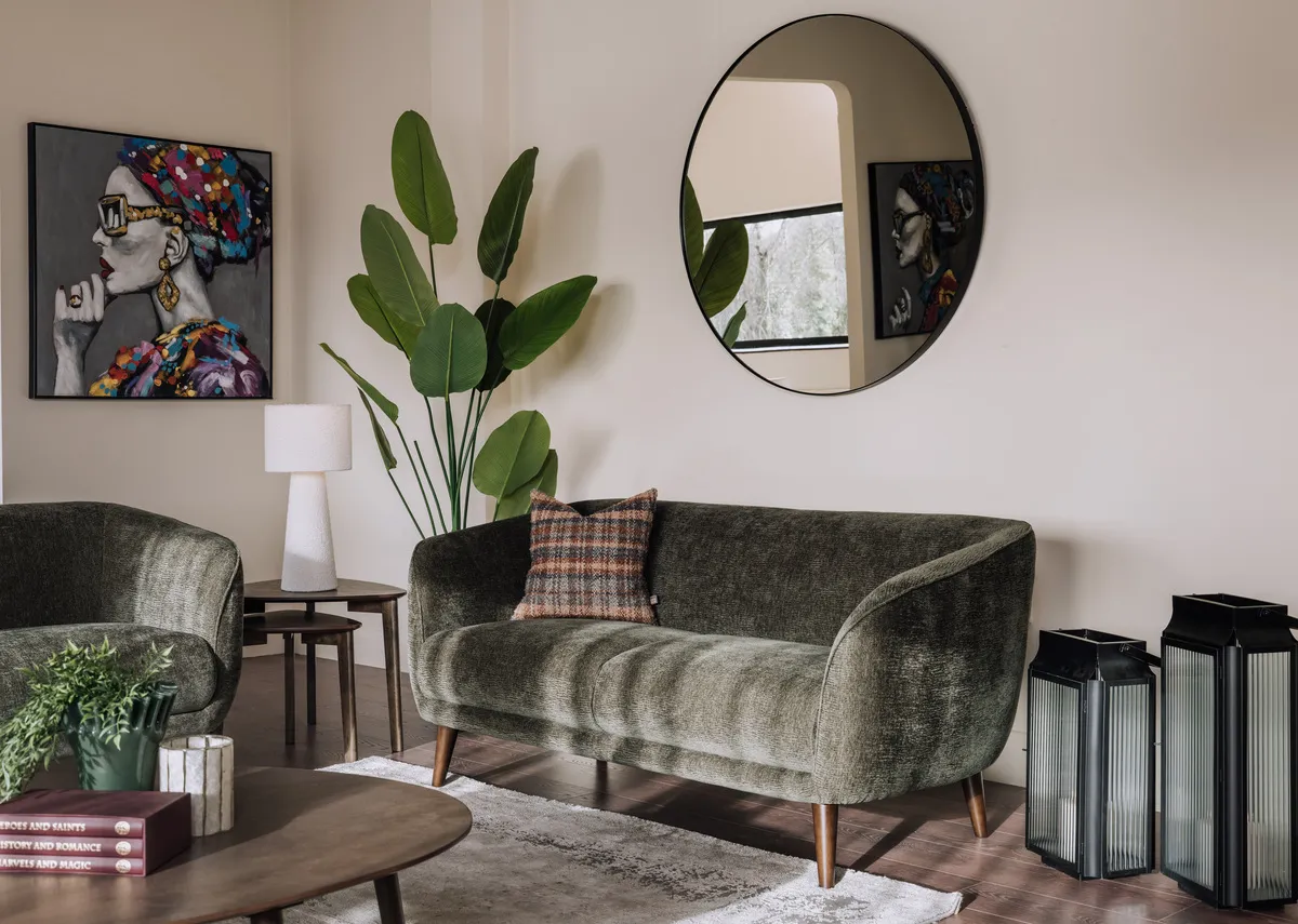 2 Seater Green Fabric Sofa - Amber