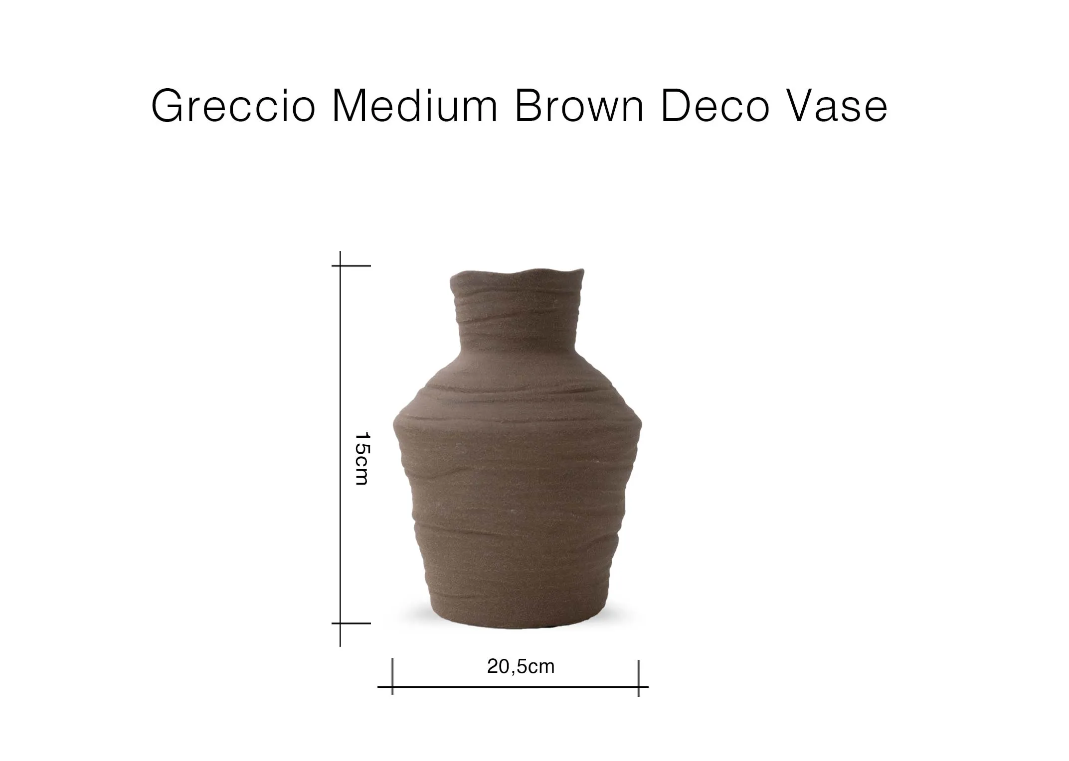A dimension image of the Greccio Vae with 20.5cm x 15xm