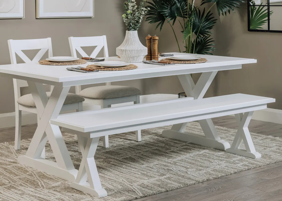 190cm White Dining Bench - Hampton