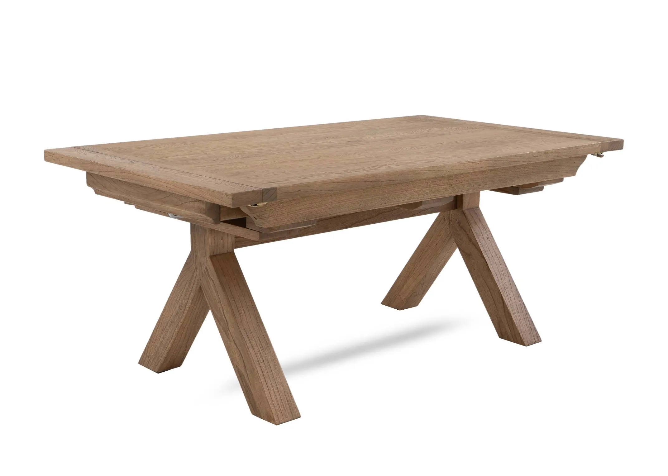 An oak dining table from EZ Livings Toulon range. Angled view.