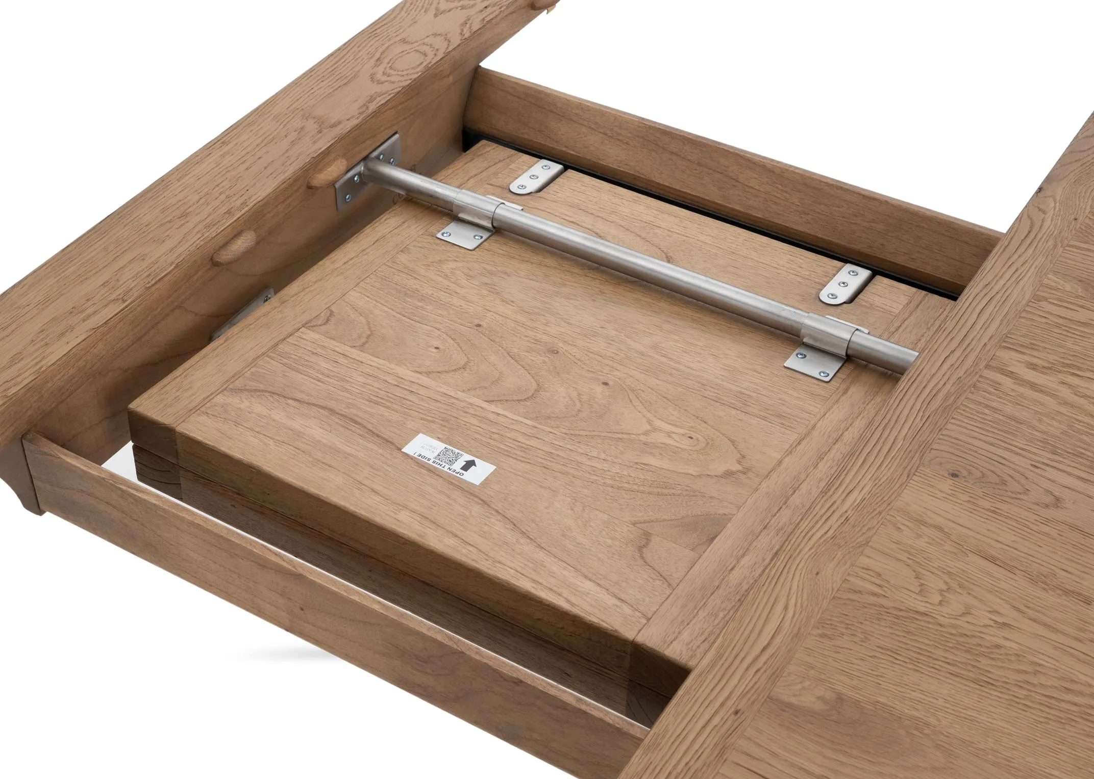 An oak dining table from EZ Livings Toulon range. Closeup of leaf extension