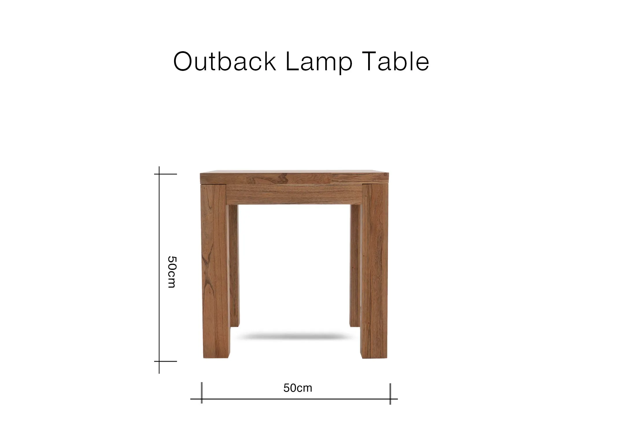 A dimension image of the Outback lamp table with 50cm x 50cm