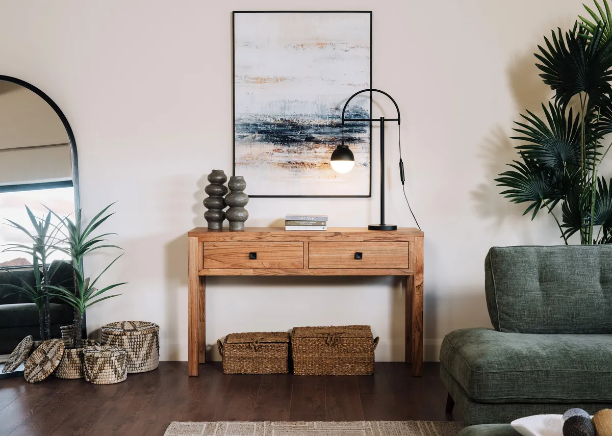 A dimension image of the Outback Console Table with 142.5cm x 40cm x 88cm