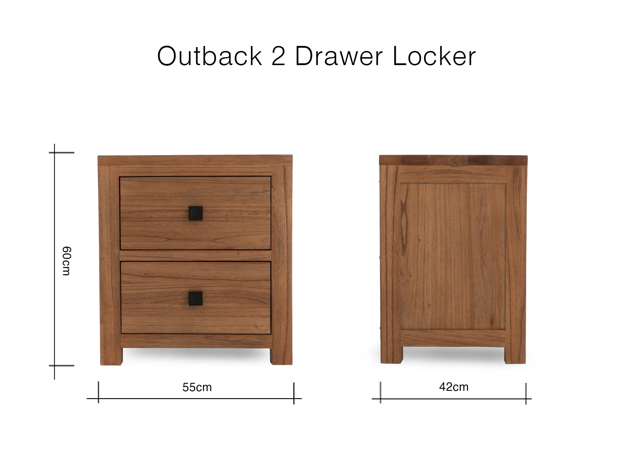 A dimension image of the Outback locker with 55cm x 42cm x 60cm