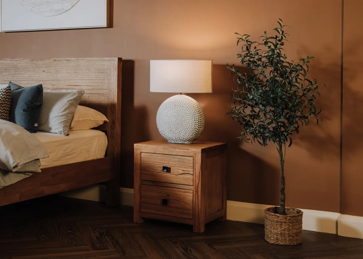 A lifetsyle image of the Outback locker with Lee table lamp and Olive plant.