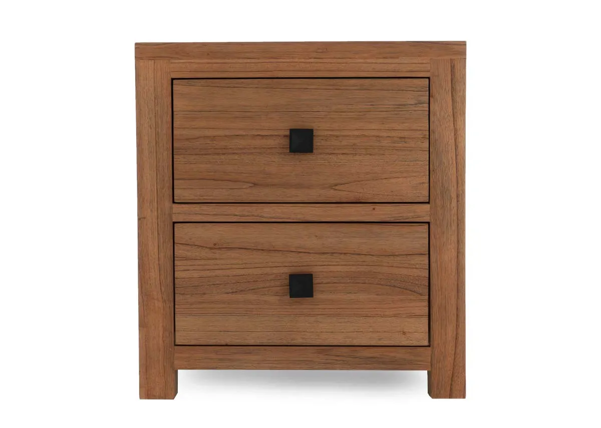 A 2 drawer wood locker from EZ Livings Outback range. Front view