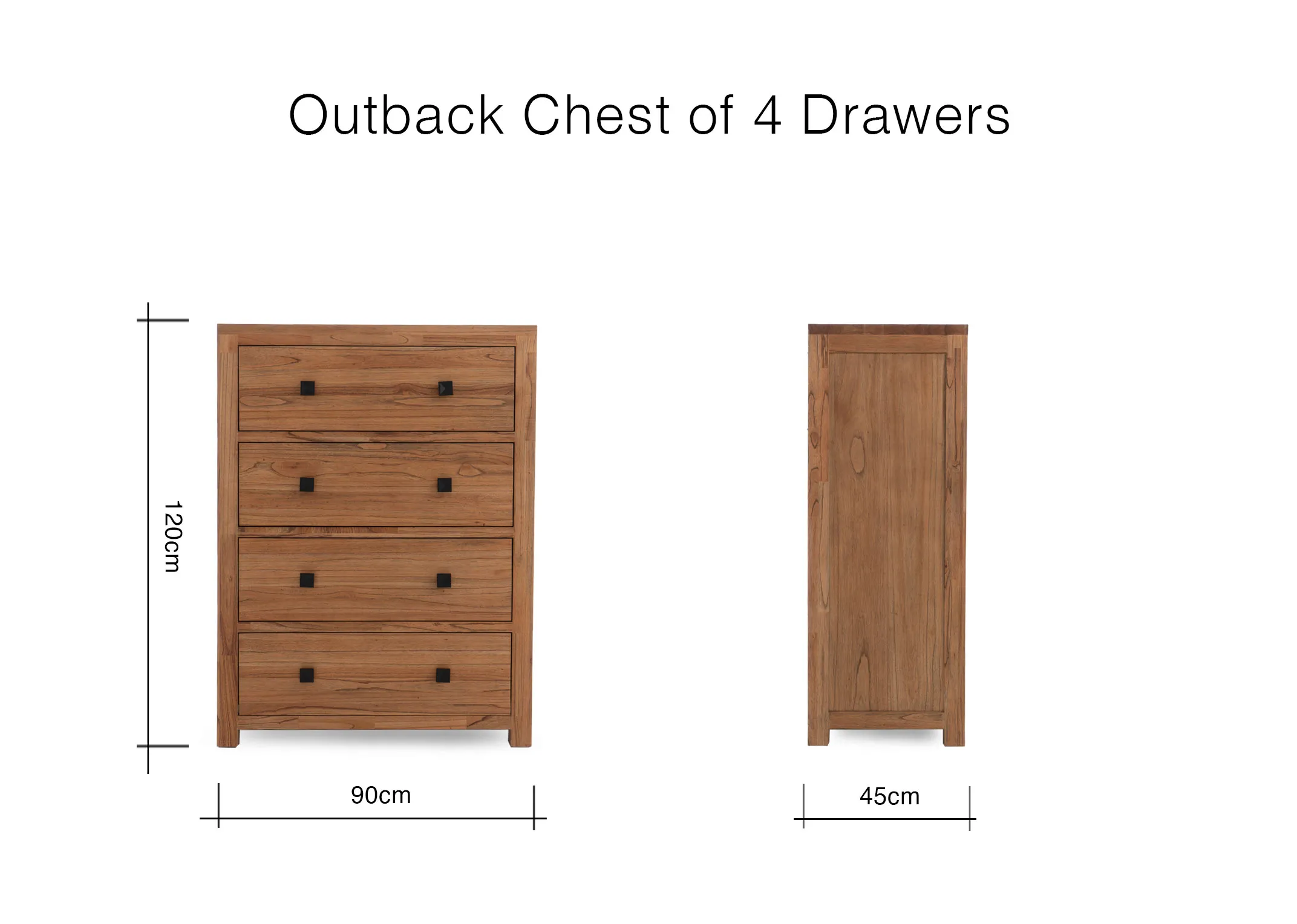 A dimension image of the Outback Dresser with 90cm x 45cm x 120cm